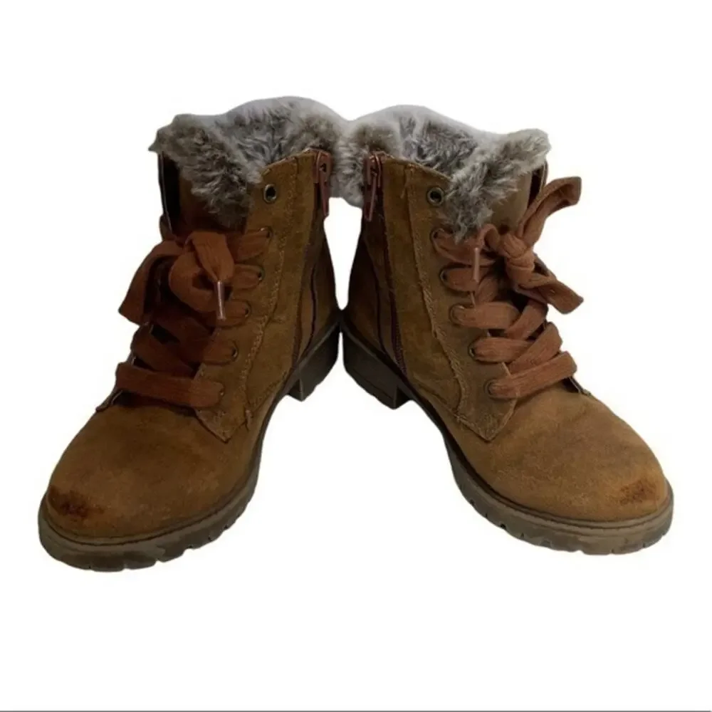 Madden Girl Toddler Girls Brown Faux Suede Faux Fur Lace Up Ankle Boots Sz 12